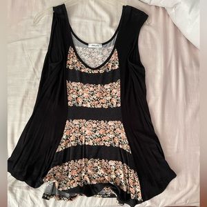 Black Floral Peplum Top